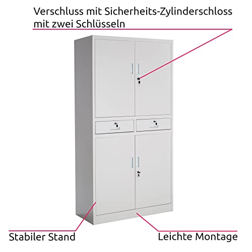 TecTake Aktenschrank mit 2 Schrankabteilen und 2 Schubladen abschließbar (HxBxT) 180x90x40 cm - 2